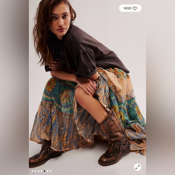 Free People Super Thrills Convertible Maxi Skirt in Blue Sky Combo Size XS. NWT - Picture 5 of 13